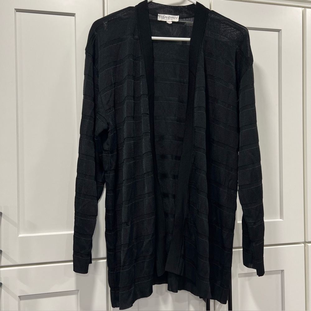 yves saint laurent Vintage Open Front Cardigan Women’s Large Black 1990s Sheer